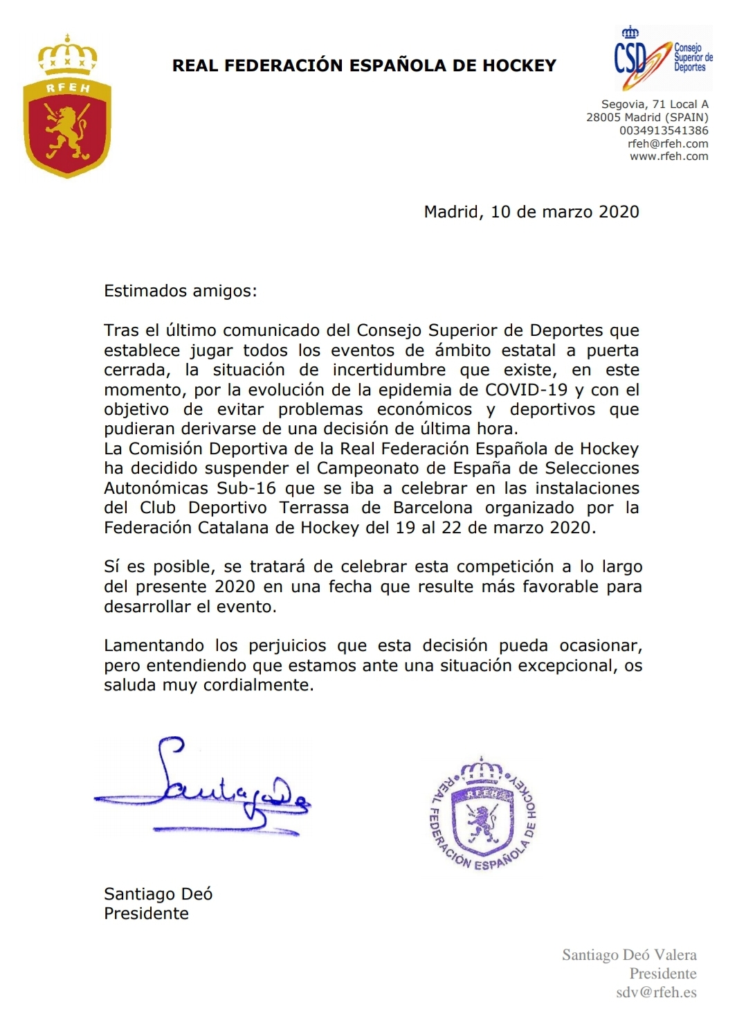 Suspendido el Campeonato de España Sub16